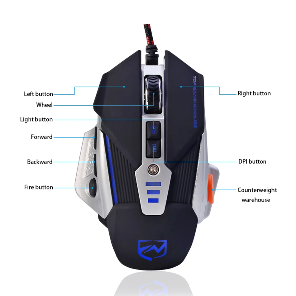 Mechanical Design Gaming Illuminated Macro Mouse USB Wired 3200 DPI 8 Buttons Backlight Backlit LED Computer Mice for Pro Gamer