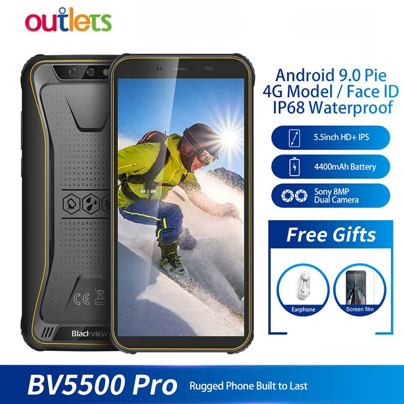 Мобильный телефон Blackview BV5500 Pro 4G влагозащита IP68 3 ГБ+16 ГБ экран 5 дюйма 4400 мАч на