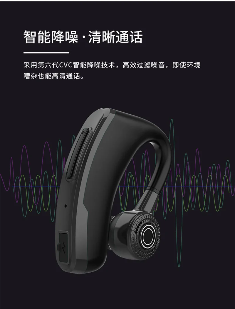 Fast Charging V10 Earphone Handsfree Business Bluetooth 5.0 Headphone Mic Voice Control Wireless Headset For Xiaomi iphone so on