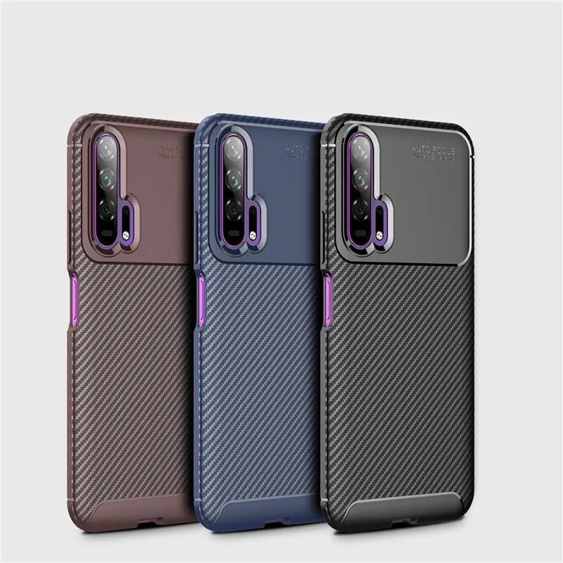 

Luxury Carbon Fiber Grain Silicone Shockproof Phone Cases For Huawei Honor 20 Soft TPU Protection Back Cover For Honor 20 Pro