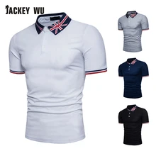 JACKEYWU, мужская рубашка поло,, модная, с вышивкой, короткий рукав, футболки, хлопок, дышащие, тонкие, мужские Поло, черные, на каждый день, Camisa Polo