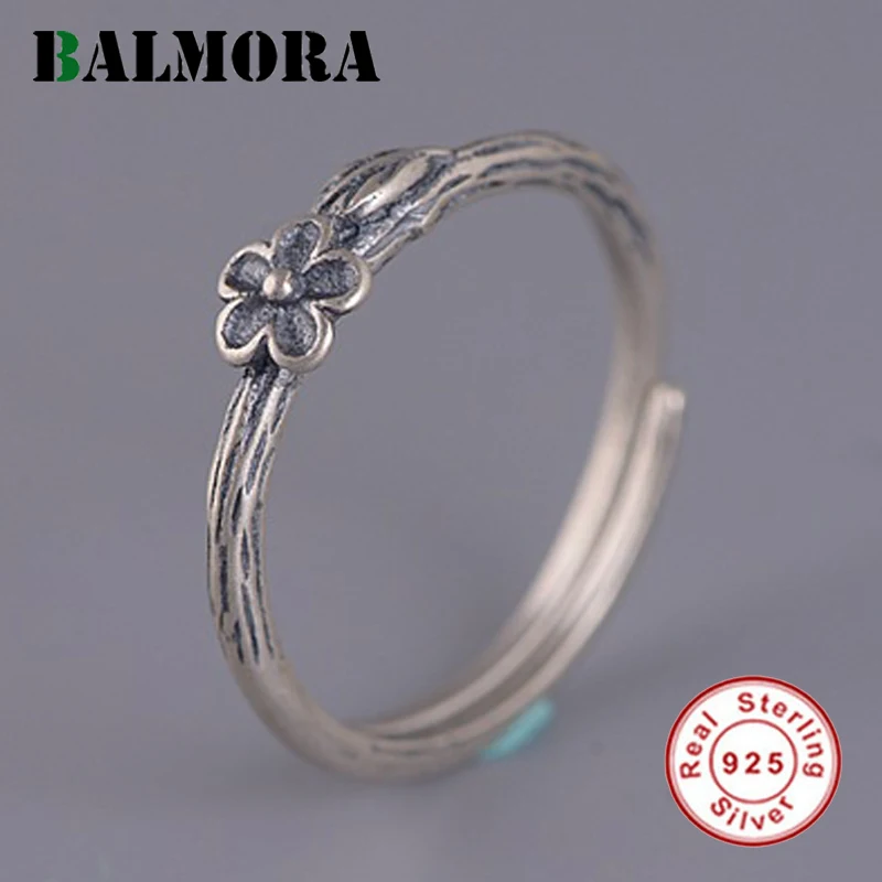 

BALMORA 925 Sterling Silver Elegant Plum Blossom Open Stacking Ring for Women Mother Gift Vintage Simple Fashion Jewelry Anillos
