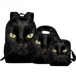 Индивидуальные Черный кот шаблон детские школьные сумки набор начальной школы рюкзак для девочек Дети Ортопедические рюкзаки школьные