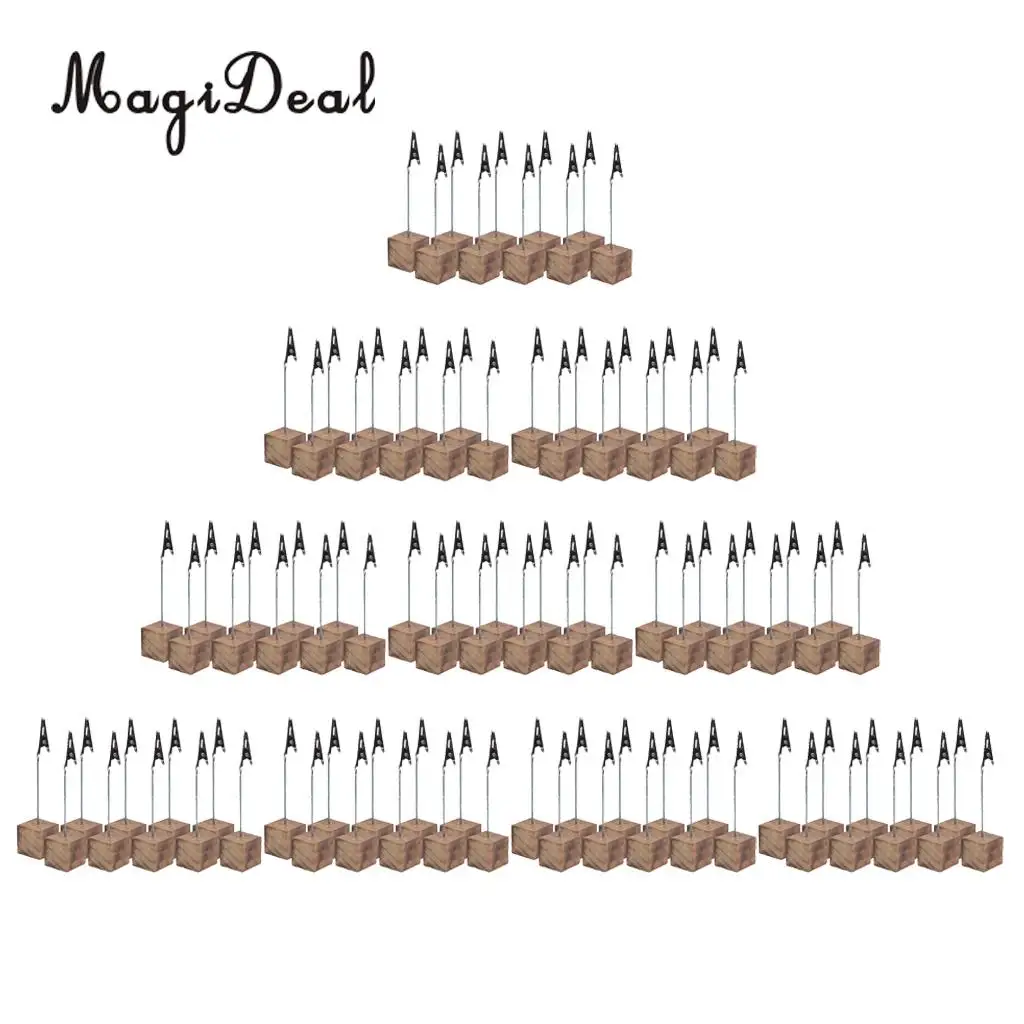 100Pcs Rustic Fire   Wood Base Photo Clip Wedding Table Place Card Holder