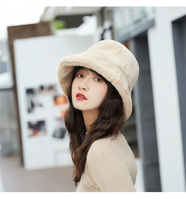 Mingjiebihuo Новая модная простая повседневная шапка с темпераментом, Толстая теплая уличная шапка для женщин и девочек, одноцветные удобные шапки-ведра