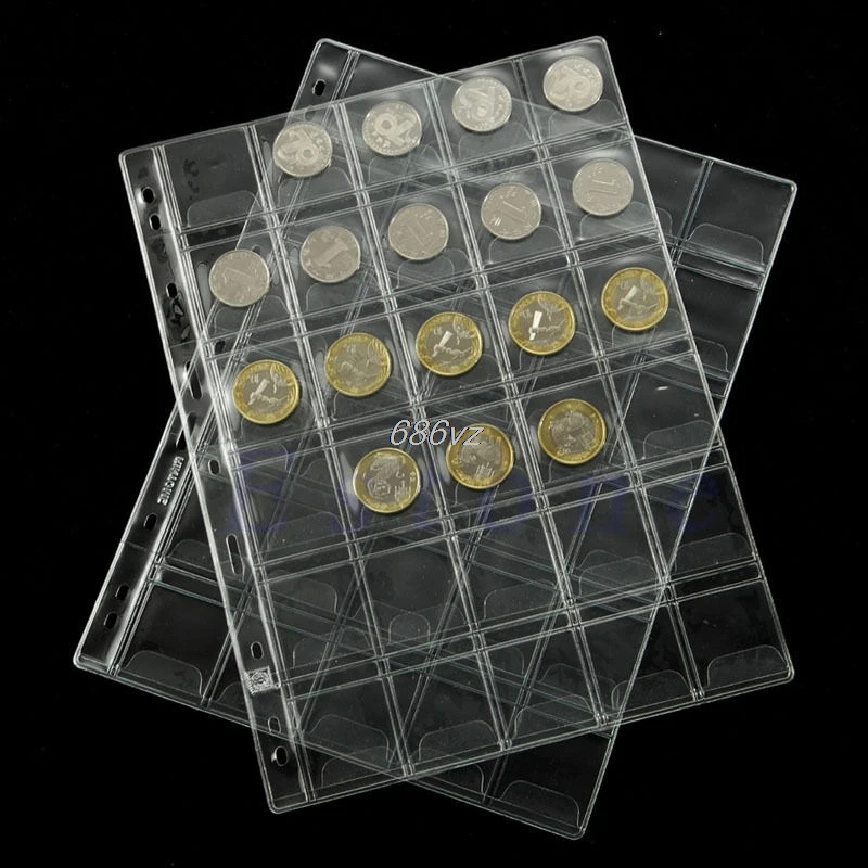 

20/30/42 Pockets Classic Coin Holders Sheets for Storage Collection 1 Sheet Album N24 Drop Ship