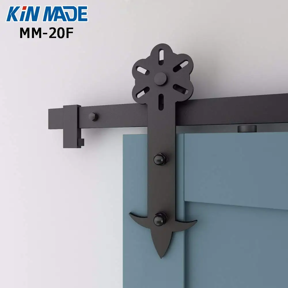 Flower Black Steel Sliding Barn Door Hardware for Interior font b Closet b font Doors