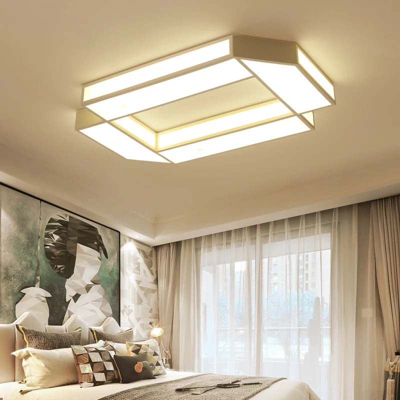 

White Rectangle LED Ceiling Chandelier For Living Study Room Square Modern Led Ceiling Chandelier Lamp Fixture For Bedroom