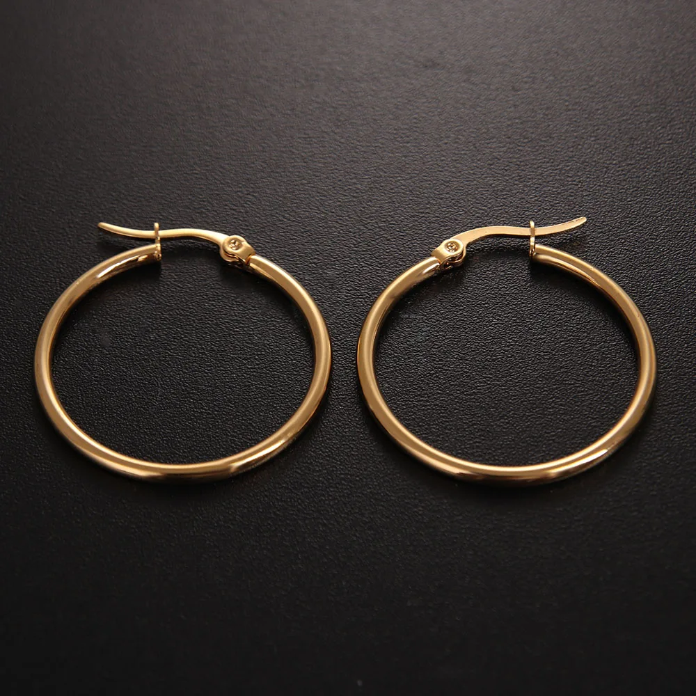 

1 Pair Women Simple Earring Hot Punk Stainless Steel Gold\Silver\Black Hoop Earrings 10mm-70mm Ruck Hip Ear Wholesale Drop Ship