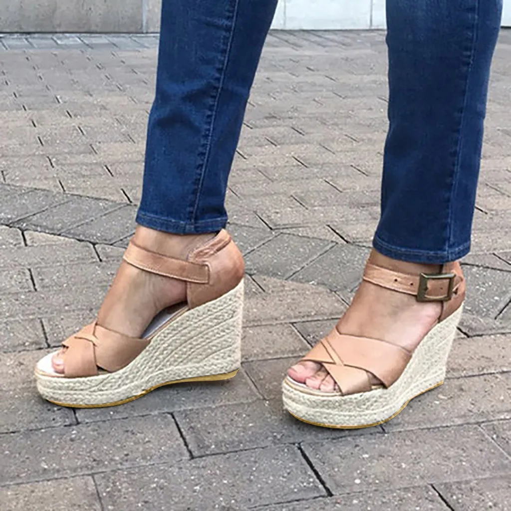 

Leather Sandals Wedges High Heel Platform Women's Sandal Ankle Strap Summer Ladies Beach Shoes Fashion Big Size Sandal For Girls