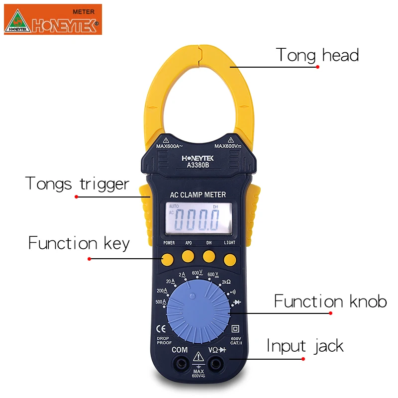 HONEYTEK портативный цифровой мультиметр-зажим 1000A ACA/DCA метр тест er может тест Ом FREQ подсветка AC/DC Амперметр Ручной ЖК-дисплей