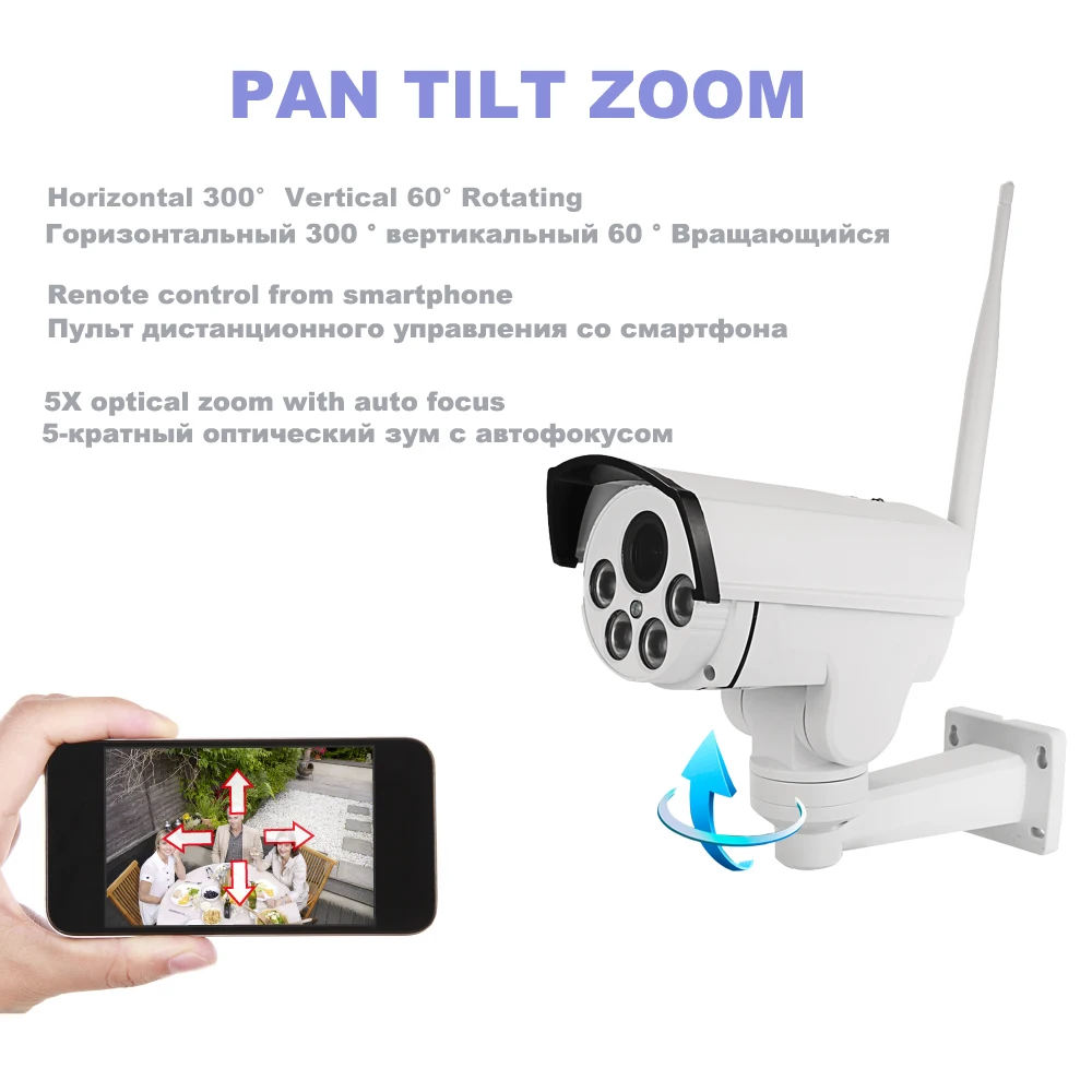 OwlCat WiFi ip-камера PTZ 5x оптический зум 5MP ИК Открытый водонепроницаемый IP66 беспроводной аудио микрофон карта памяти 128GB CamHi Phone View