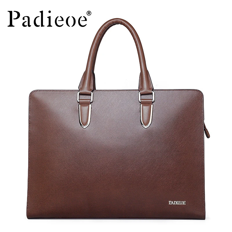 

Padieoe Luxury Genuine Cow Leather Men Briefcase High Qualtiy Business Men 14inch Laptop Bag Durable Office Totes Portfolio Bag