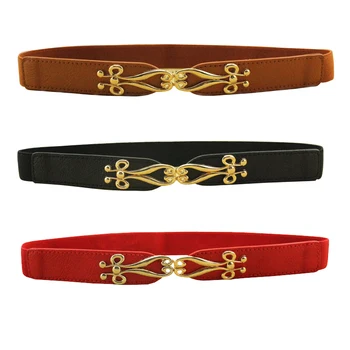 

50PCS/LOT SINGYOU Fashion Belt for Women Thin Flower Gold Metal Buckle Elastic Stretch Waist Belt PU Leather Belt for Dress