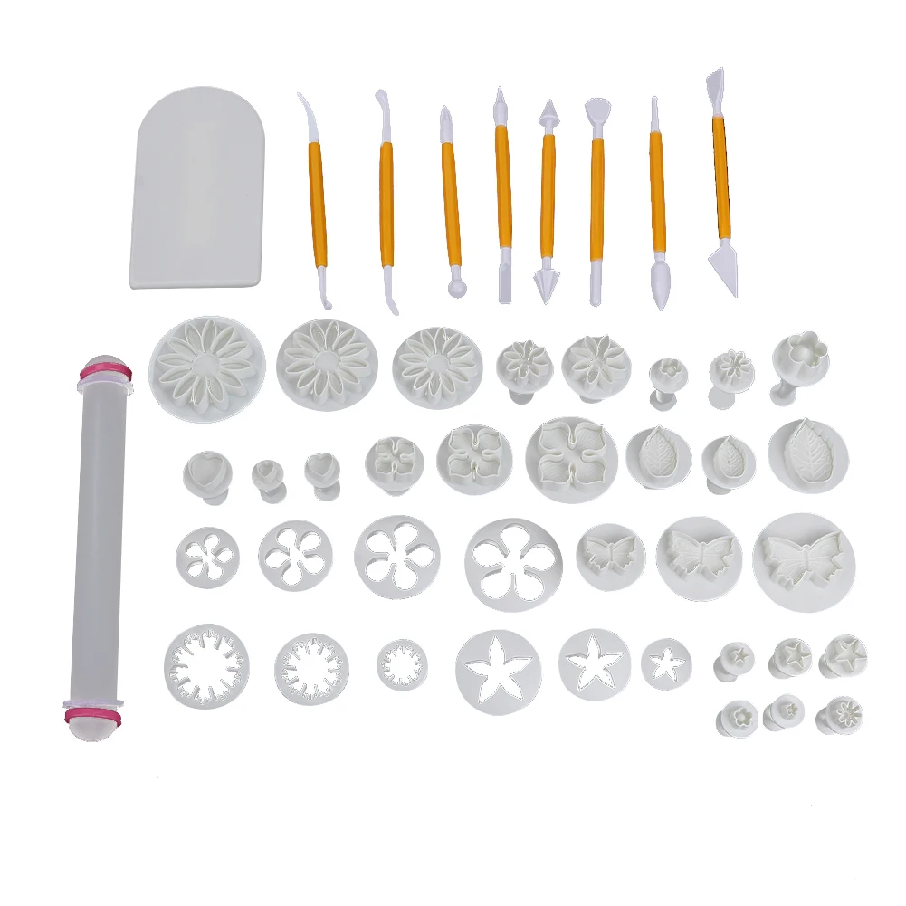 

46pcs Delicious Fondant Cake Decorating Modelling Tools Set DIY Sugarcraft Cake Decorating Fondant Cutters Tools Set