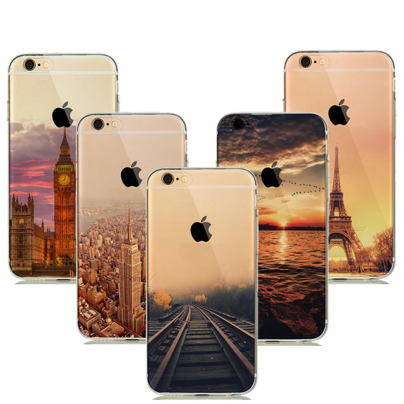 

Ultra Thin Soft TPU Silicone Case for coque iPhone 8 7 Plus 7Plus 8Plus Scenery Landscape Cover Empire Building Railway New York