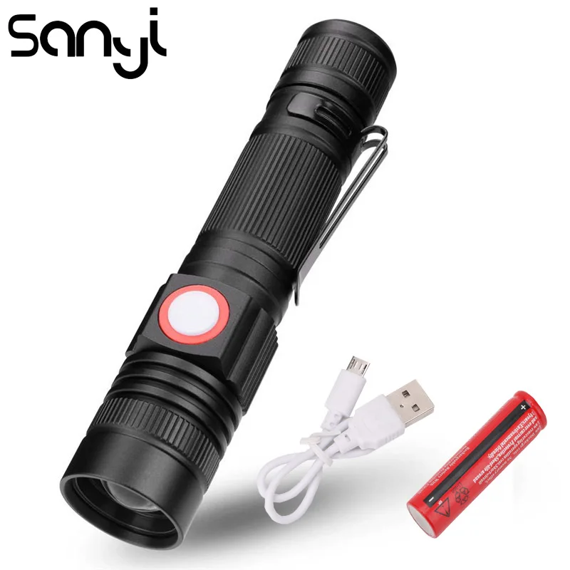 

SANYI 3 Modes Zoomable Flashlight Torch Power by 1 x 18650 battery 20000LM Portable Lantern Camping Hunting Lamp