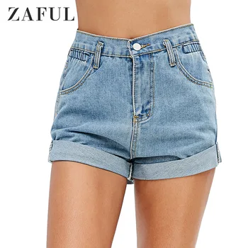 

ZAFUL High Waisted Denim Cuffed Shorts