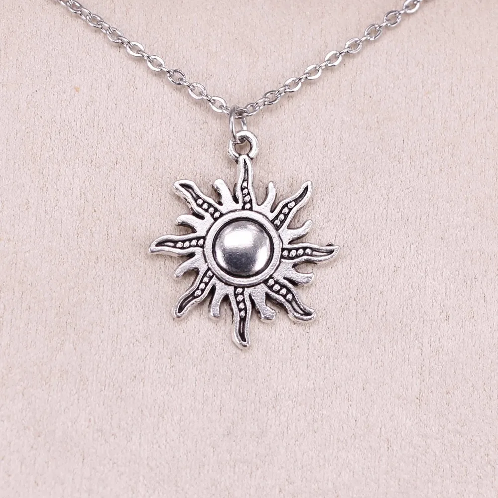 

New Fashion Silver Pendant sun sunburst 28*25mm Necklace Women Exquisite Choker Necklace Jewelry