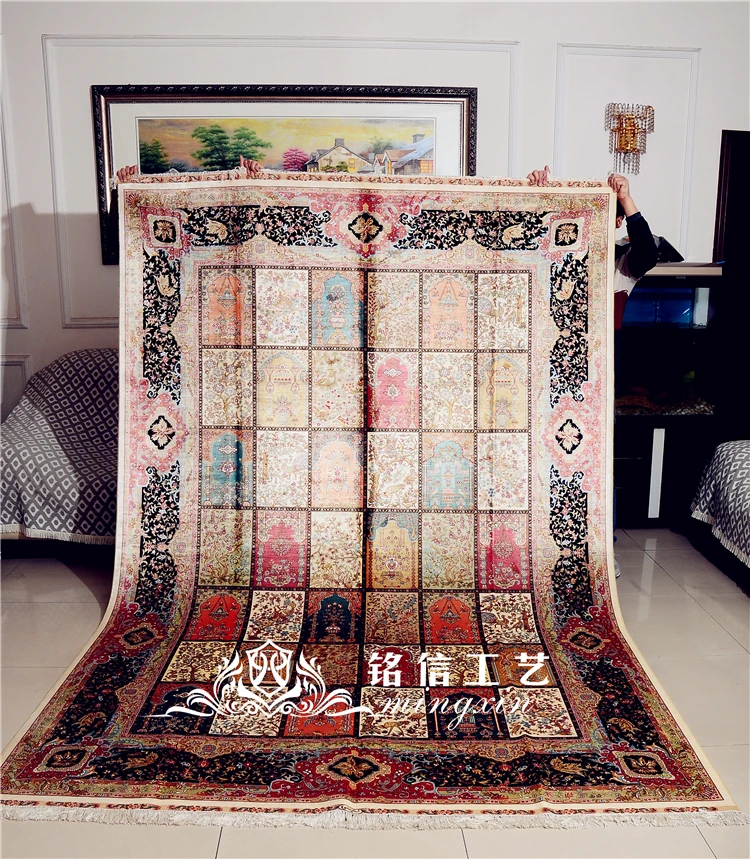 

6.56'x9.84' Classic Hand Knotted Oriental Silk Carpet Turkey Four Seasons Designs Silk Rugs