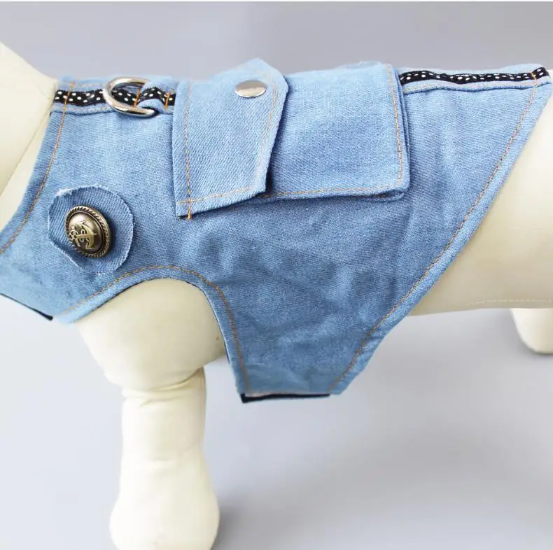 Fashion Dog Harness Vest With Leash Puppy Pet Jacket Jean Star Clothes