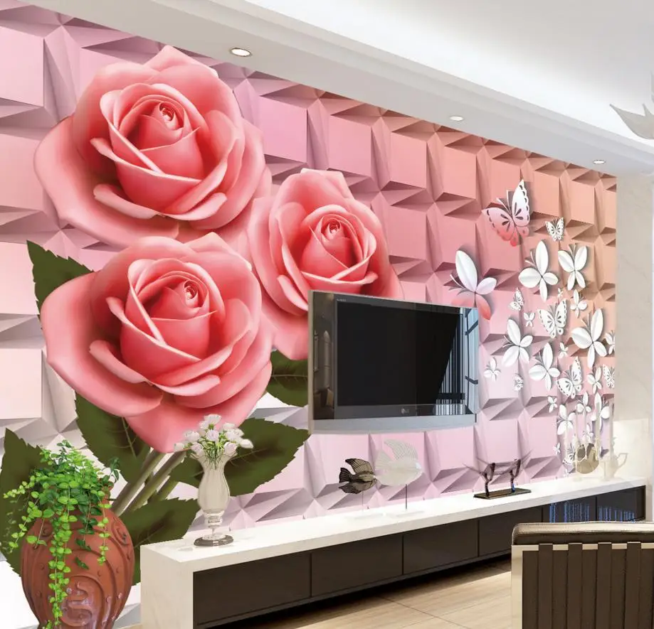 3d Painting Wallpaper Roses Butterfly 3d Wallpaper Roll Non Woven