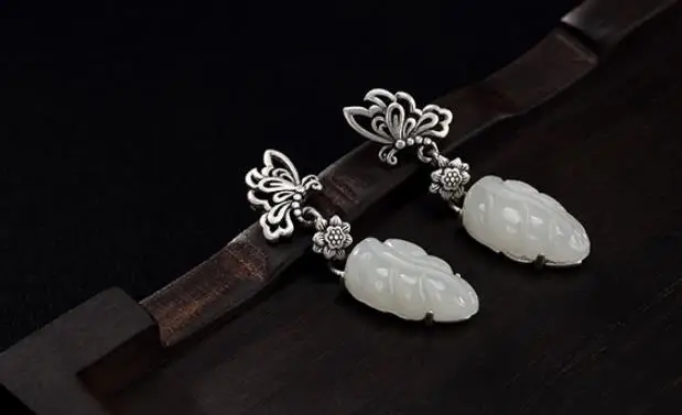 

Sterling S925 925 silver Drop Earrings butterfly natural stone vintage for woman earring 25MM