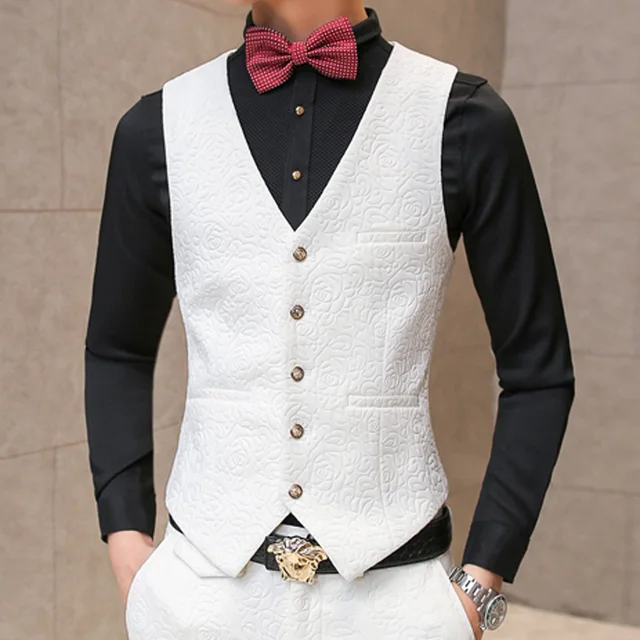 2015 Fashion Custom Men Waistcoat Slim Fit Mens White Weddings Dress