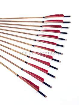 

For Archery Recurve Bow 6/12/24Pcs bamboo Arrows Traditional Handmade 5" Turkey Feathers Bamboo Shaft Self Nock Target Arows