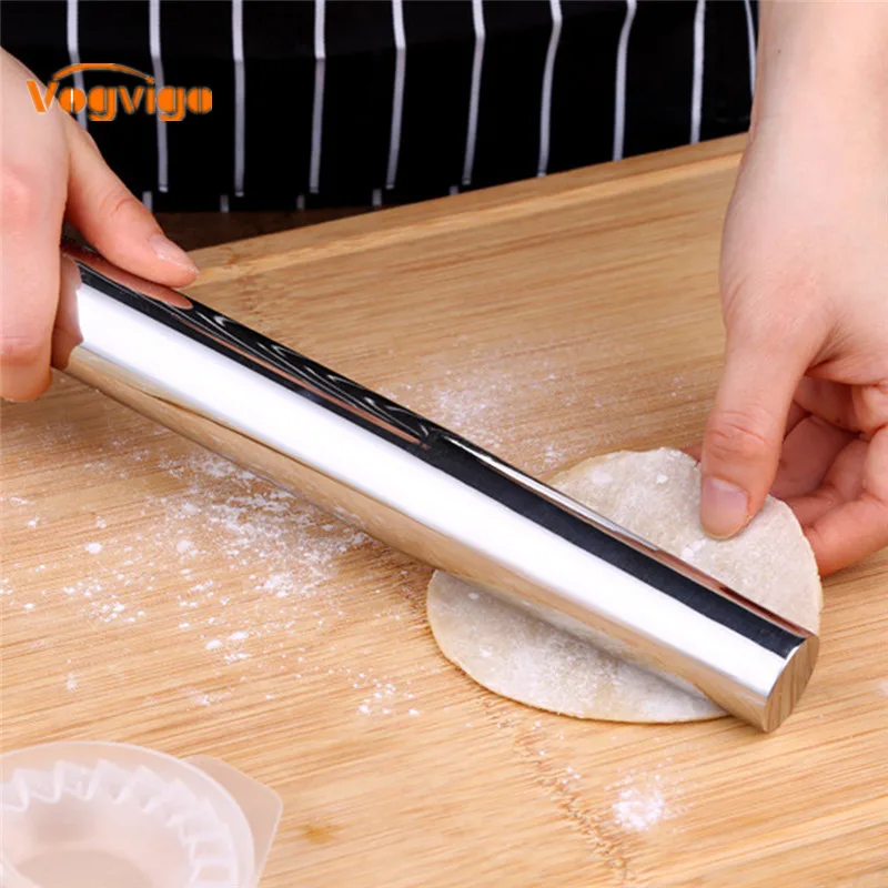 

VOGVIGO Stainless Steel Fondant Rolling Pin Dough Stick Glide Rolling Pin Non Stick Accessories Baking Rough Clay Pizza Roller
