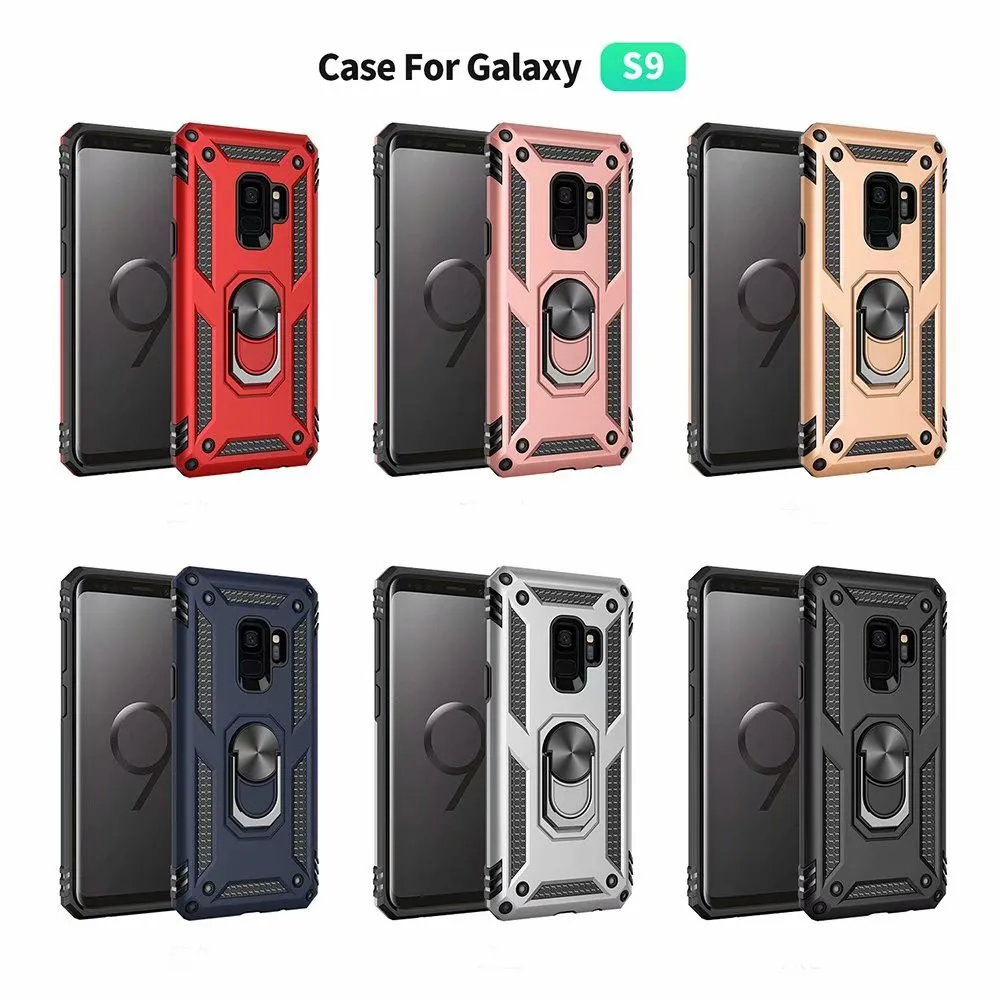

COOKZU New Shockproof Phone Case with PC Magnetic Metal Ring Case Full Cover Case for Samsung S10/S9/S8 Plus/Note 8/Note 9
