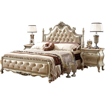 

solid wood genuine leather antique bed
