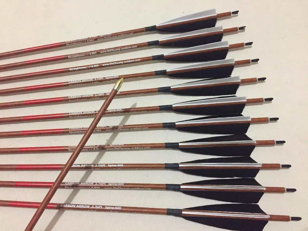 Carbon arrow wood skin carbon arrow Spine600 with 5" Turkey fletching