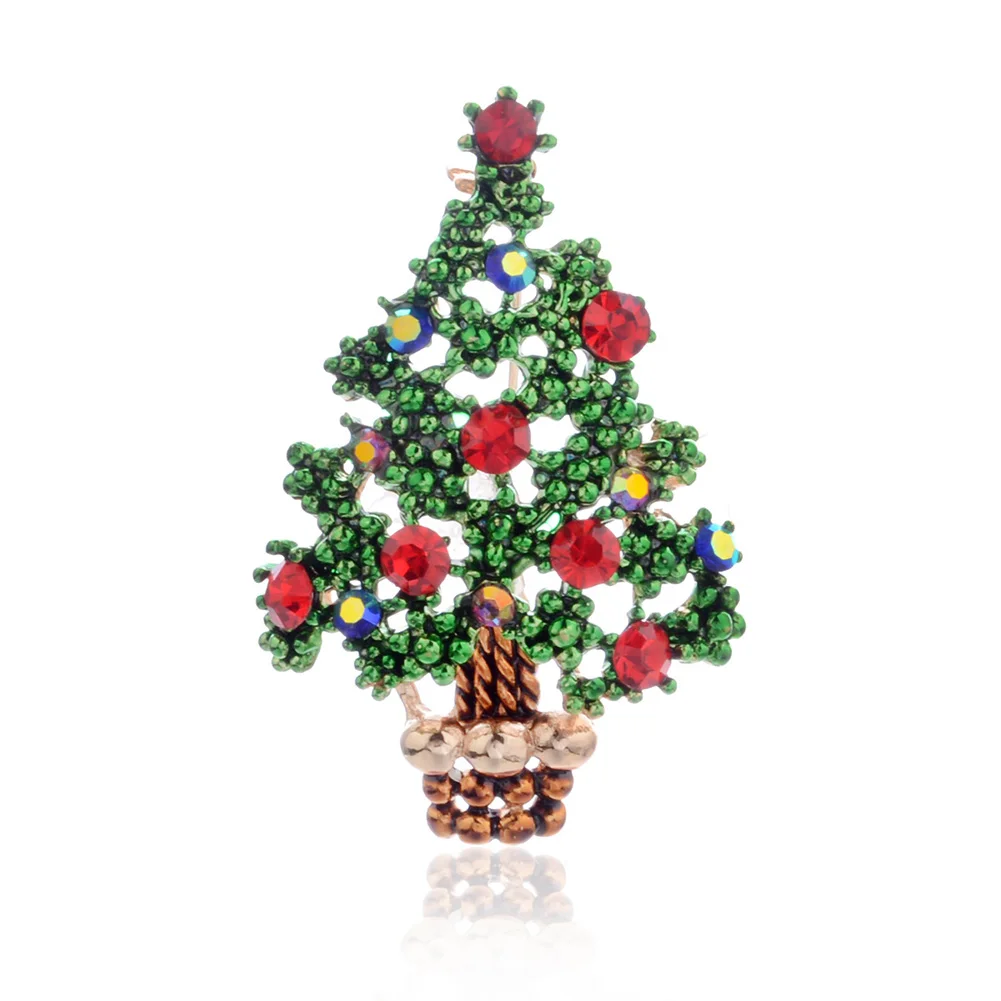 

New Christmas Tree Brooches for Women Rhinestone Inlay Fashion Jewelry Festival Brooch Pins Good Gift Winter Coat Cap Brooch