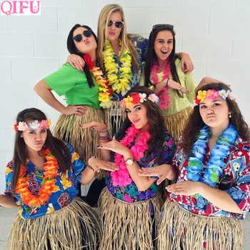 

QIFU 10Pcs Hawaiian Party Artificial Flowers leis Garland Necklace Fancy Hawaii Wreath Tropical Beach Party Decor Wedding Gifts