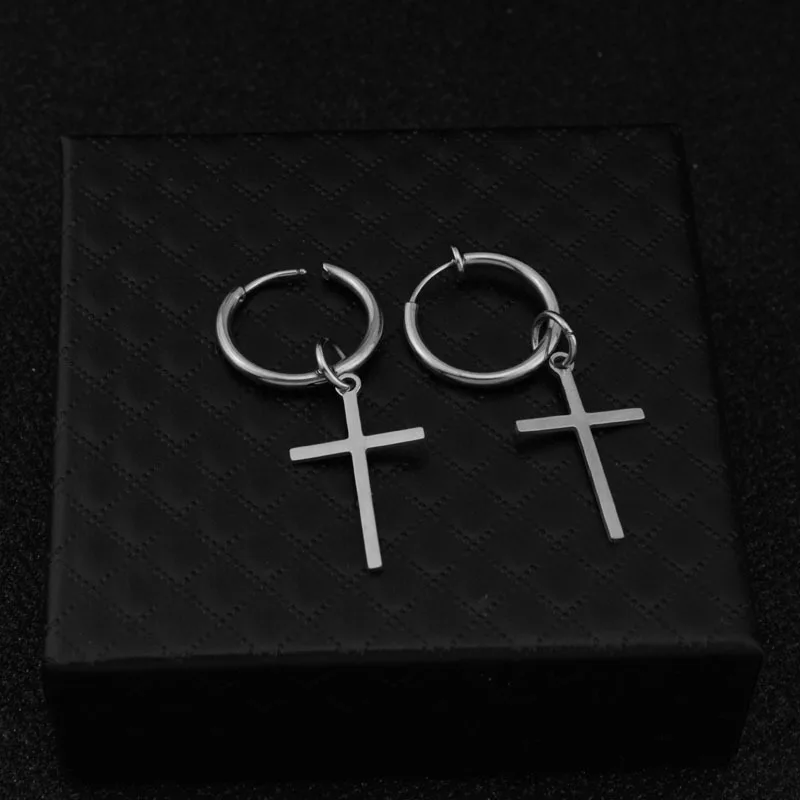 Men's cross earring in gold or black, wire hoop dangle cross earrings, cross earring for guys, black cross earring, 552YW - Image 5