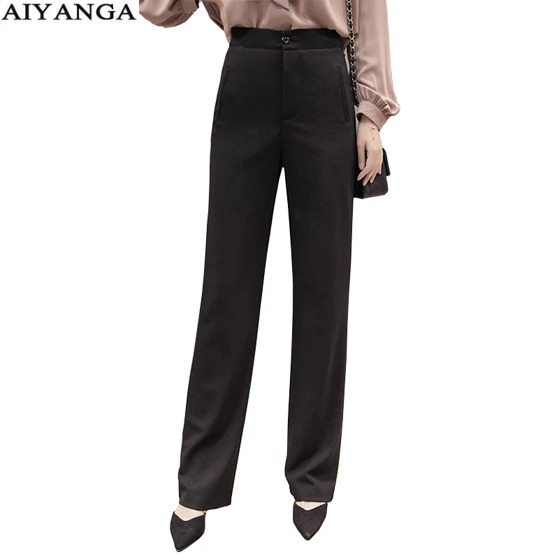 

High Waist Wide Leg Pants Women 2018 Autumn Winter Popular Formal Long Trousers Female Black Slim Pant AIYANGA