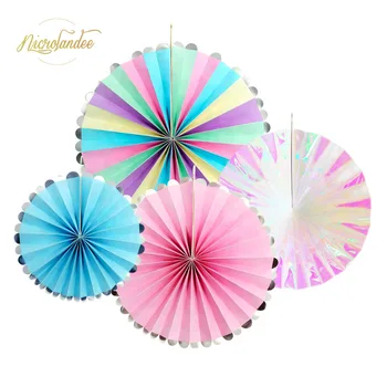 

NICROLANDEE 4pcs/set Unicorn Rainbow Colorful Paper Fans Set For Wedding Baby Showers Birthday Christmas Home Decorations