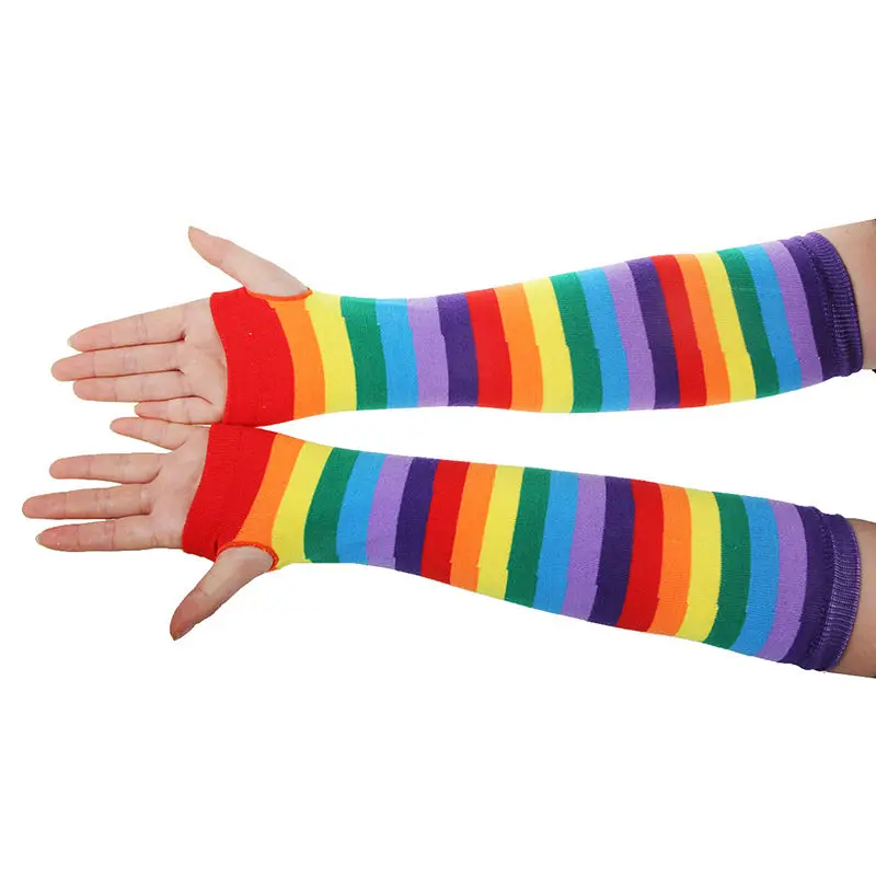 Женские теплые сексуальные осенне-зимние солнцезащитные перчатки без пальцев с длинным рукавом, радужные носки с аниме, красивые колготки с радугой
