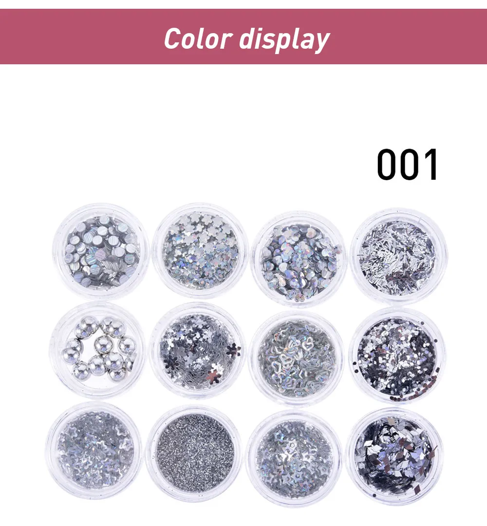 Fulljion 12 Mixed Flake Chunky Body Glitter Nail Face Eye Shadow Sequins Festival Decorations Adhesive Temporary Tattoos Sticker