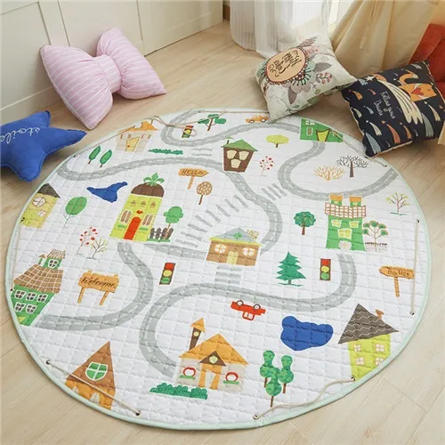 Детский коврик-мешок, круглый хлопковый коврик для развивающих игр, коврик-мешок для хранения игрушек, 150 см - Цвет: Urban road