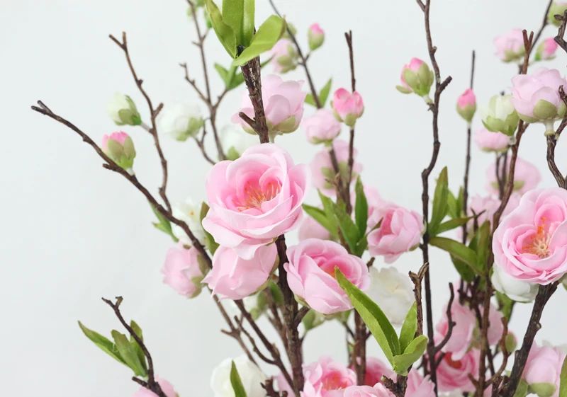 JAROWN Artificial Flowers For Plum Blossom Fake Leaves Table Arrange Silk Flowers For Wedding Home Party Decoration Accessory  (2)