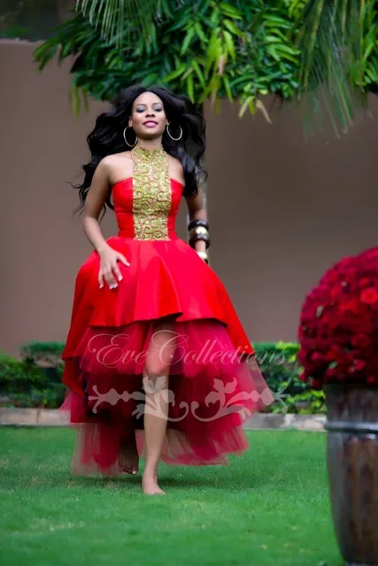 African Red High Low Prom Dresses 2015 Plus Sizes Unique Ankara Dress Women Evening Gowns