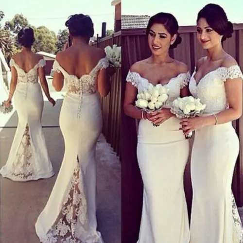 

Fahsion Women Formal Floral Lace Elegant Dress White Off Shoulder Long Party Ladies Long Maxi Dresses