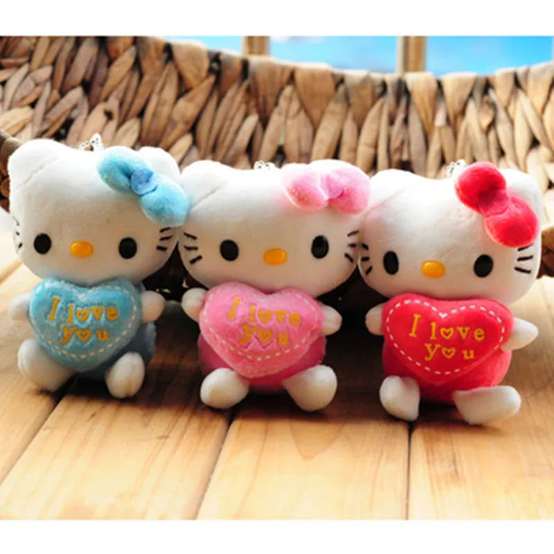

Fashion Hello Kitty Plush Cartoon Keychain Metal Key Ring Holder Dolls Cat key chains Women Bag Car Pendant