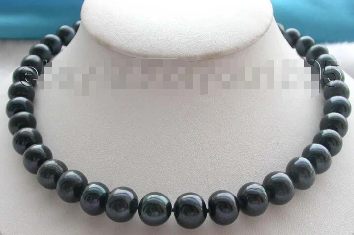 

Natural 12mm Round Black Pearl Necklace 925silver clasp (A0501)