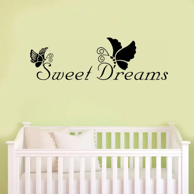 Creative Sweet Dreams Butterfly Quotes Wall Decals Bedroom Nursery Home Decor Black Words Wall Stickers Vinyl Wallpaper Art