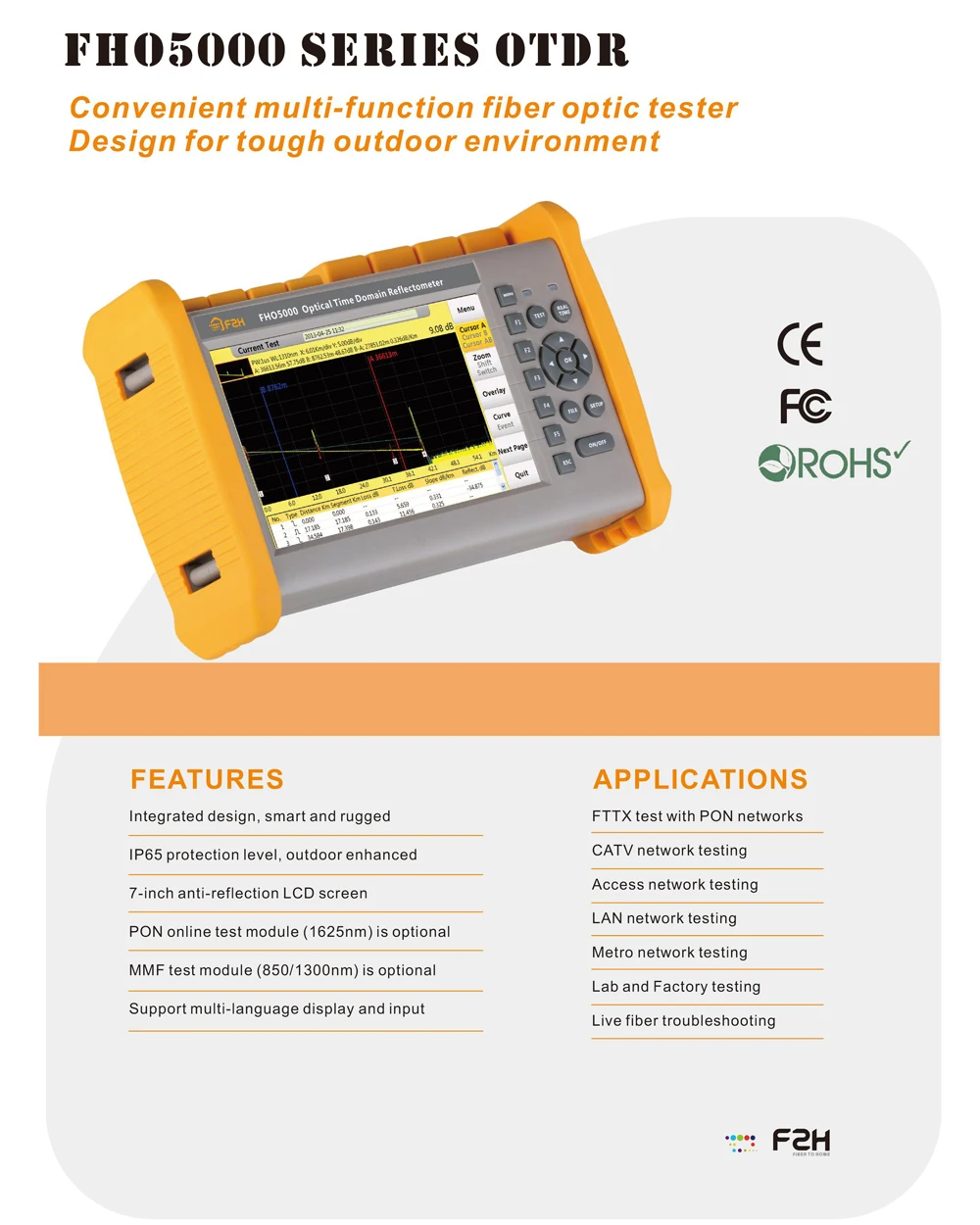 Visual de Falhas Medidor de Energia com Olho Polegadas Otdr 1310 - 1550nm 26 24db Built-in Localizador & Óptico 7 sm Fho5000-d26 1 Equipamentos de fibra óptica