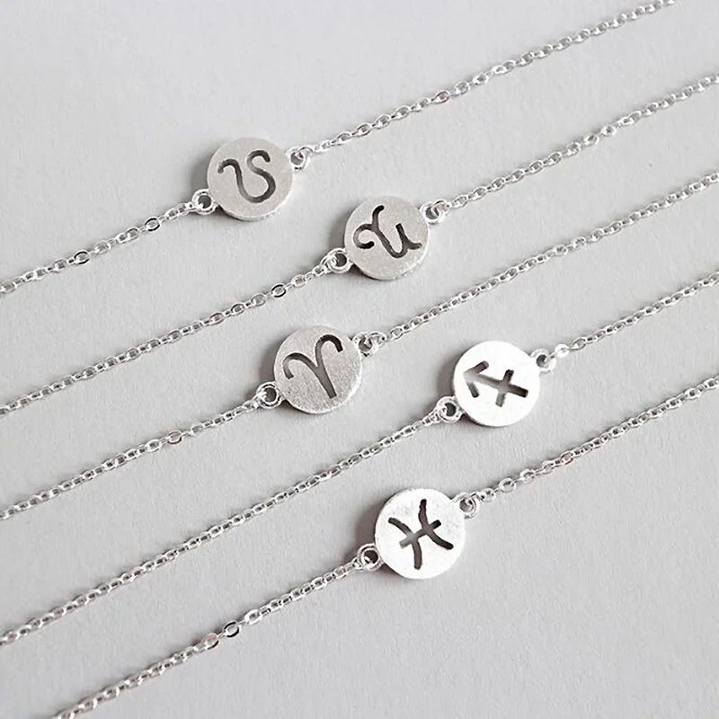 

12 Constellation Signs Women's Bracelets Genuine 925 Sterling Silver Chain Link Bracelets Jewelry Birthday Gifts B4741
