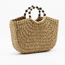 Летняя брендовая дизайнерская Плетеная соломенная сумка из бисера ручной работы, Соломенная Сумка-тоут в форме полумесяца, женская сумка-тоут для лета, дорожная сумка с ручками